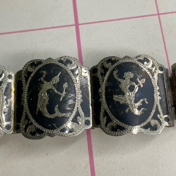 Sterling Silver Siam God Goddess Dancer Bracelet - Wide Niello 0.8" - Picture 9 of 9